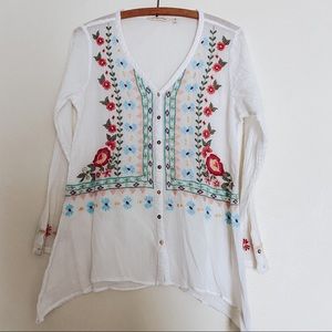 Soft Surroundings white embroidered top